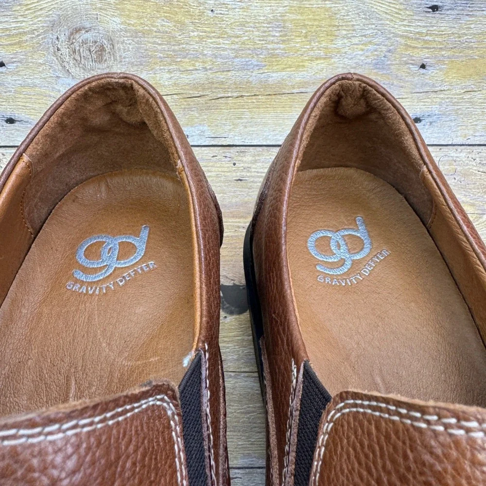 Gravity Defyer Mens Brown Leather‎ Slip On Loafers Comfort Shoes Size 11.5 Wide